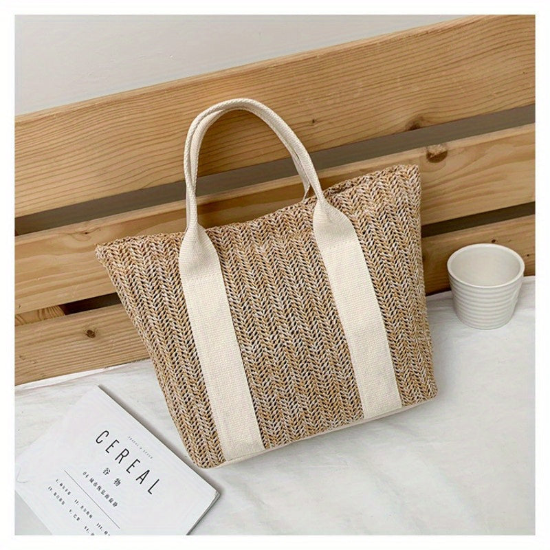 Boho Straw Tote Bag for Women - Summer Beach Travel Shoulder Bag