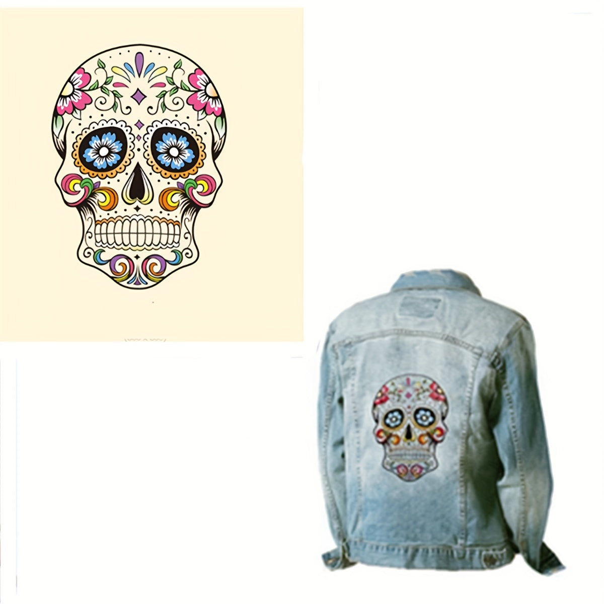 Sugar Skull Heat Transfer Patch Mexican Of The Dead Embroidery Iron On Patches