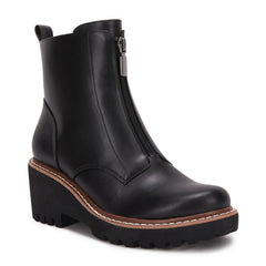 Women's Chunky Heel Ankle Boots Front Zipper Outdoor Non Slip Boots