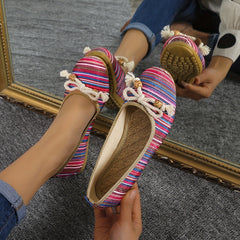 Women's Tribal Style Striped Flat Shoes Boe Soft Sole Slip On
