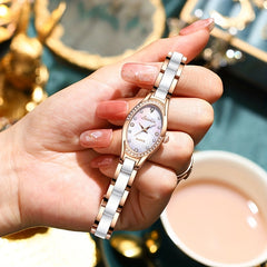 LIGE Girls Watch Ceramic Strap Dazzling Shell Dial 30M Waterproof For Teenagers