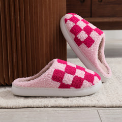Plaid Memory Foam Slippers Plush Lined Comfortable Indoor Home Shoes
