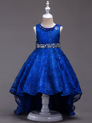 Girls Sleeveless Princess Dress Lace Beaded Rhinestone Flower