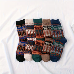 5 Pairs Geometric Print Socks Mid Tube Women's Stockings