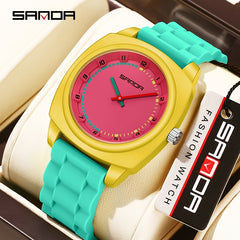 SANDA Unisex Quartz Watch Yellow/Pink Straps Date Display & Stopwatch