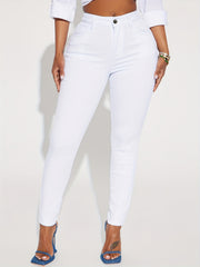 High Waist Skinny Jeans Slash Pockets Slim Fit High Rise Denim Pants