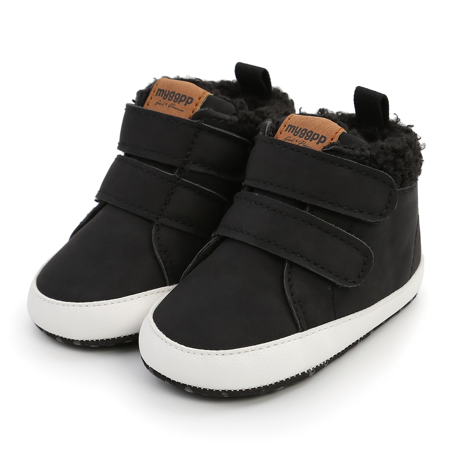 MYGGPP Baby Boys Hook And Loop Fastener Boots Soft And Warm Plus Fleece Winter