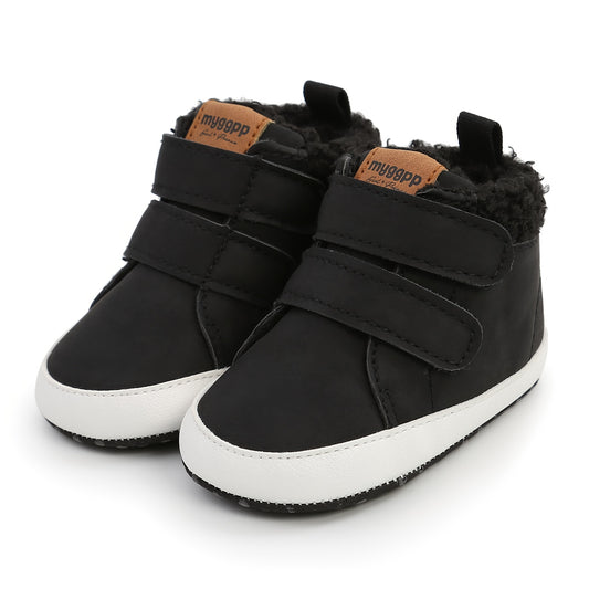 MYGGPP Baby Boys Hook And Loop Fastener Boots Soft And Warm Plus Fleece Winter