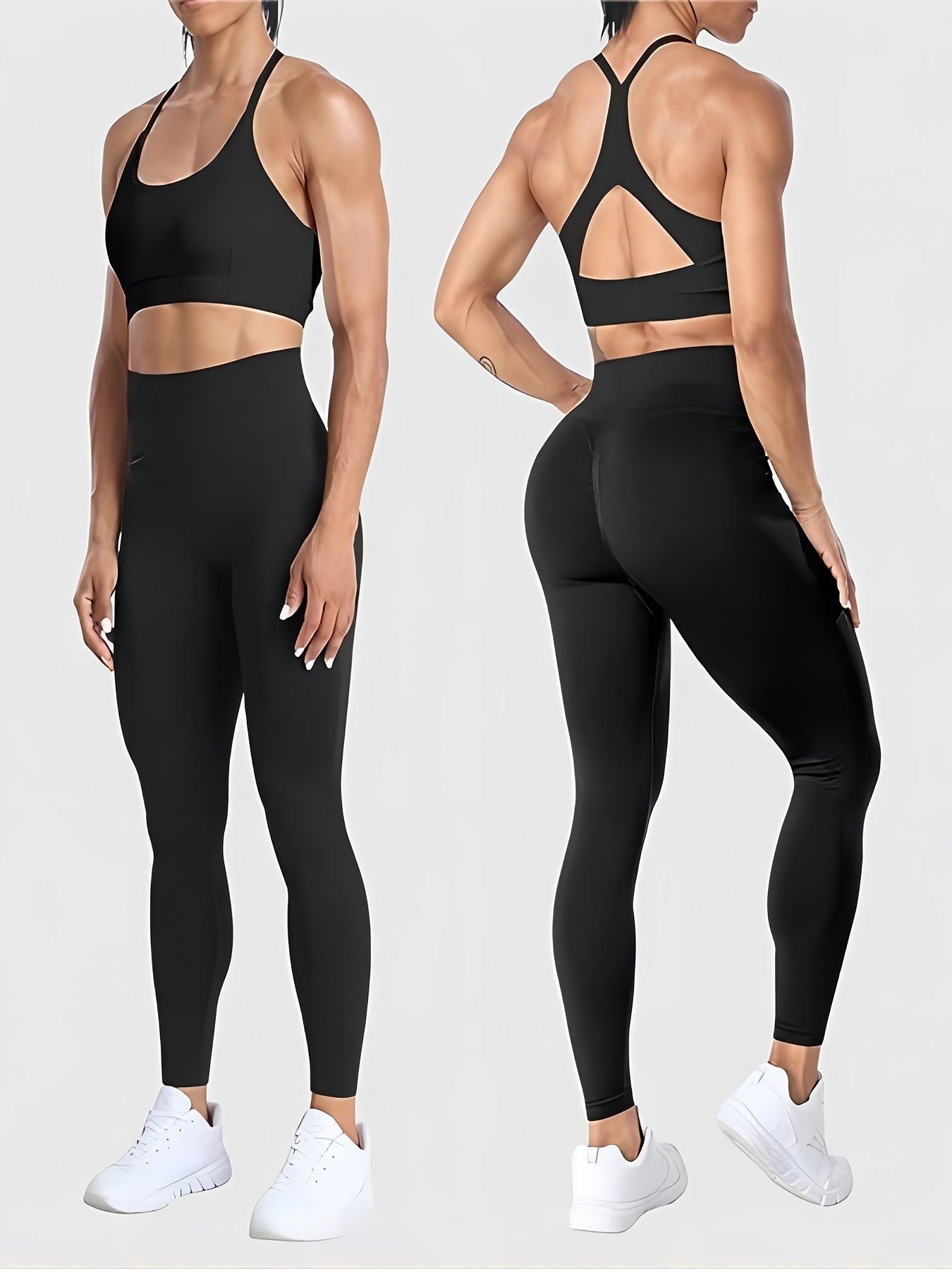 2pcs High Waisted Sports Leggings Soft Tummy Control Yoga Pants
