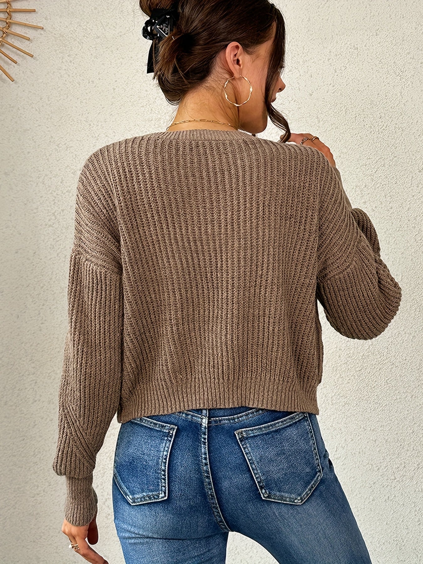 Casual Ribbed Knit Long Sleeve Open Front Cardigan