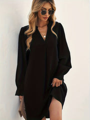 Solid Lantern Sleeve Casual Dress