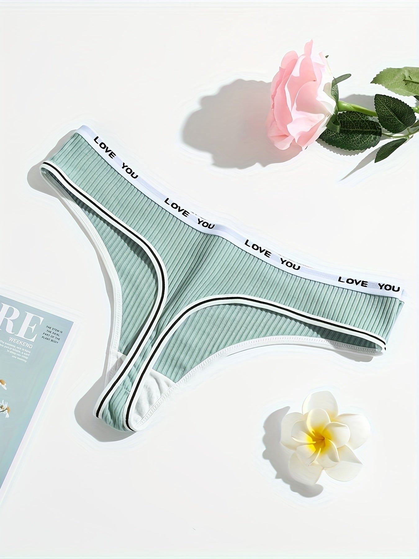 3pcs Letter Print Ribbed Thongs Soft & Comfy Intimates Panties
