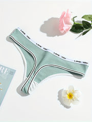 3pcs Letter Print Ribbed Thongs Soft & Comfy Intimates Panties