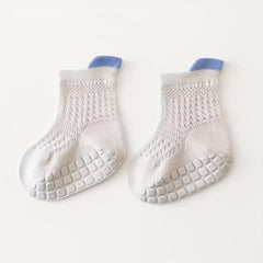 6 Pairs Baby Boys Mesh Breathable Crew Socks Anti-Skid Toddlers Children's Socks