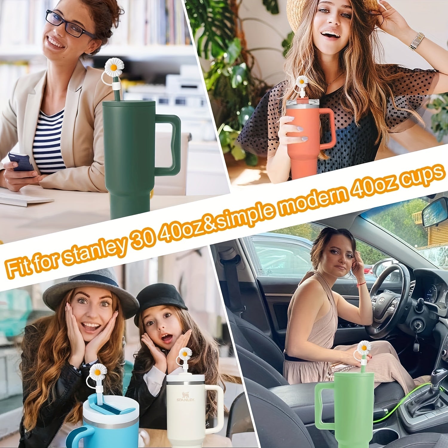 6pcs Reusable Silicone Straw Tips Cover for Party Favor Bags - Flower Design