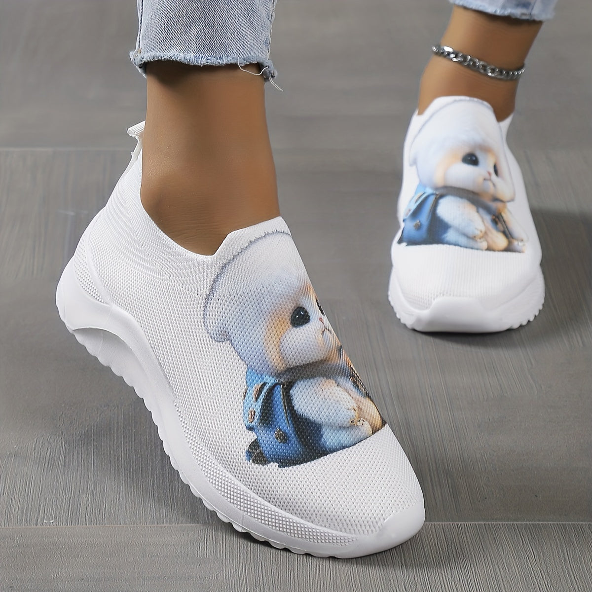 Women's Cartoon Slip On Sock Shoes Lightweight Non slip Outdoor Sporty Shoes