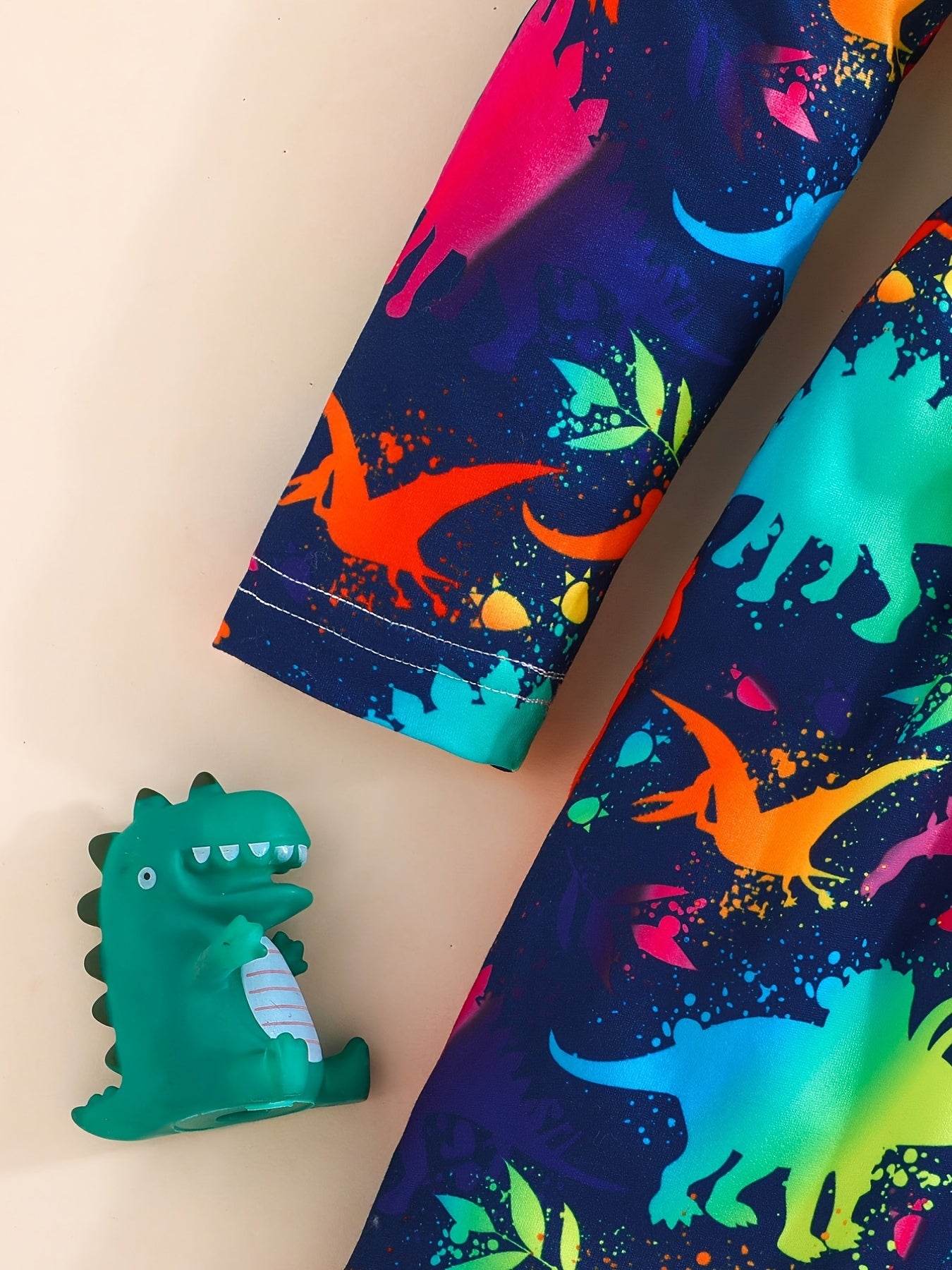 Girls' Tie Dye Dinosaur Allover Print Ruffle Long Sleeve Casual Dress