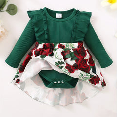 Baby Girls Ruched Long Sleeve Bodysuit Floral Skirt