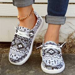 Boho Pattern Boat Shoes Lace Up Lightweight Walking Shoes Slip on Canvas Shoes