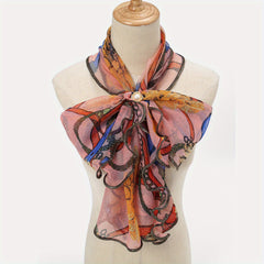 Vintage Print Scarf Bow Neck Wrap Faux Pearl Pendant