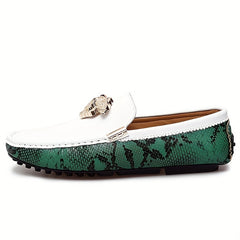 Men's Reptile Effect Loafer Shoes with Metallic Decor