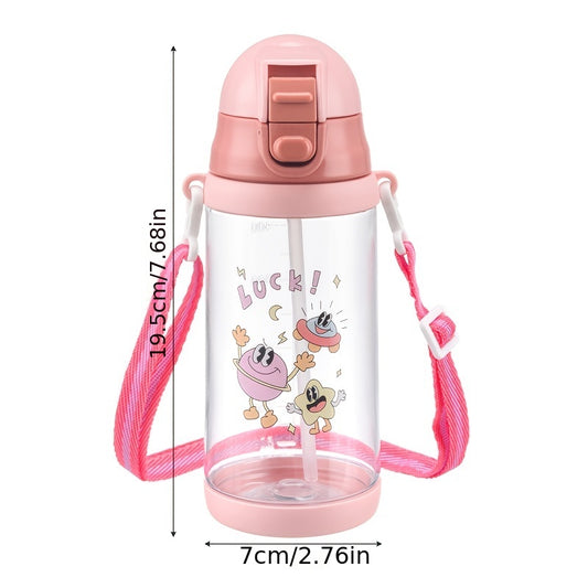 400ml Cartoon Plastic Straw Water Cup Leakproof Bottle with Shoulder Strap