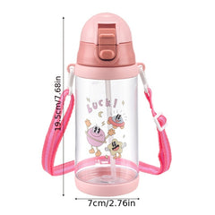 400ml Cartoon Plastic Straw Water Cup Leakproof Bottle with Shoulder Strap