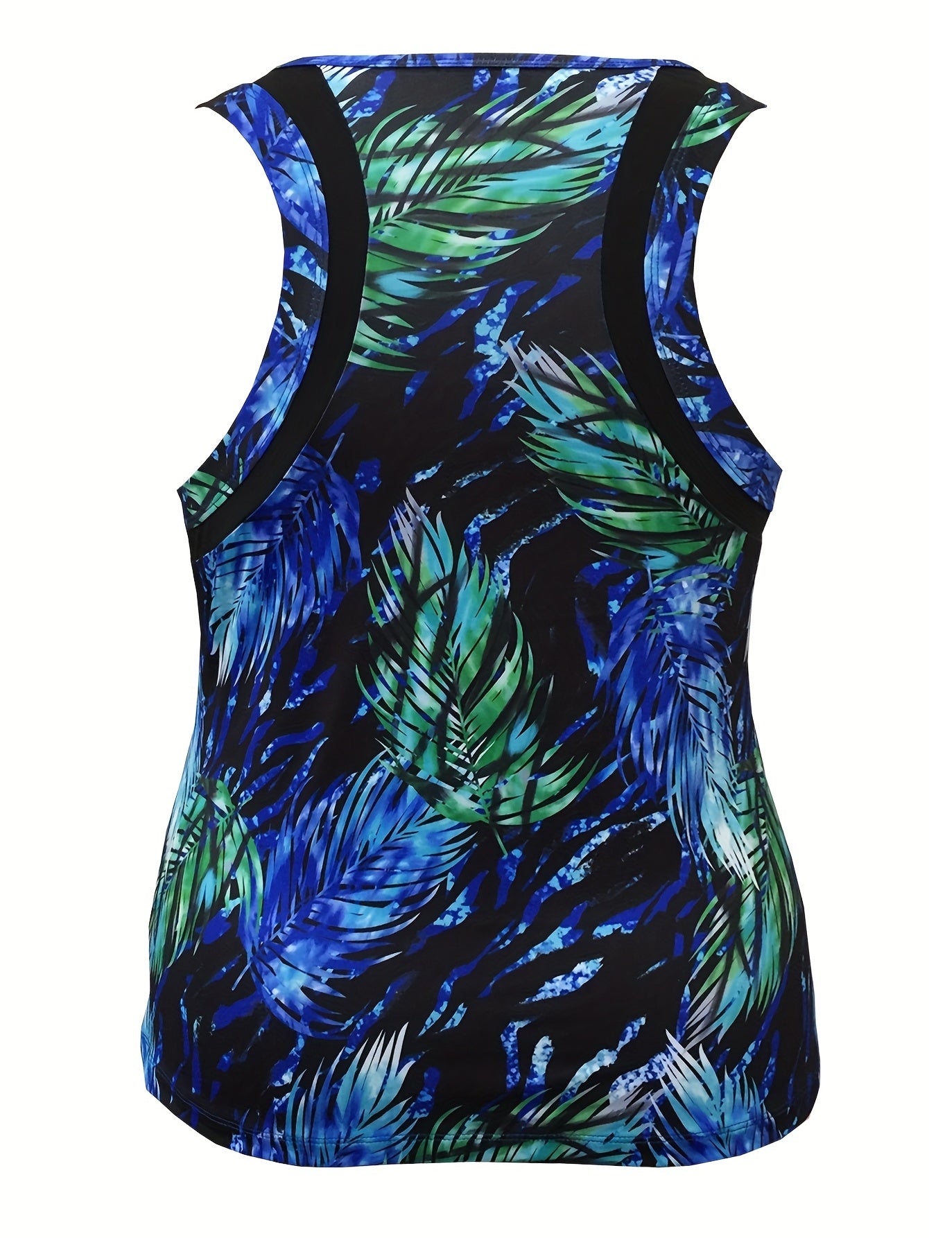 Women's Plus Tropical Print Round Neck Tank Top