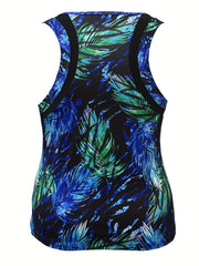 Women's Plus Tropical Print Round Neck Tank Top