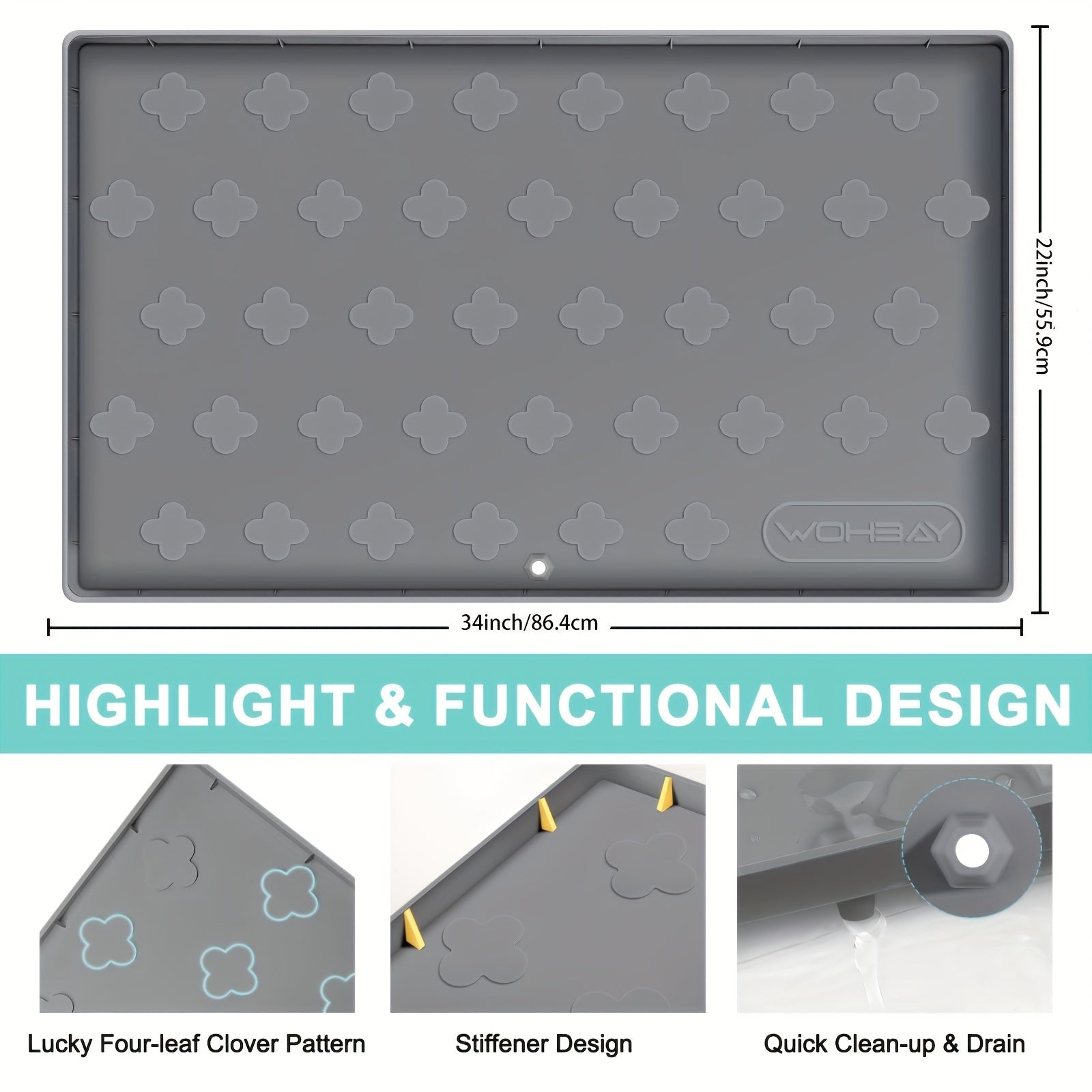 Waterproof Under Sink Mat 34 X 22 Silicone Drip Tray Liner for Kitchen Bathroom