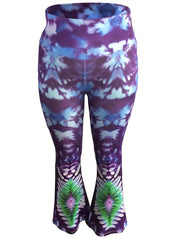 Tie Dye Sports Leggings Wide Waist Band Medium Stretch