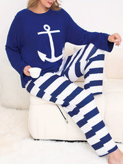 Anchor & Stripe Print Tee & Pants Pajamas Set