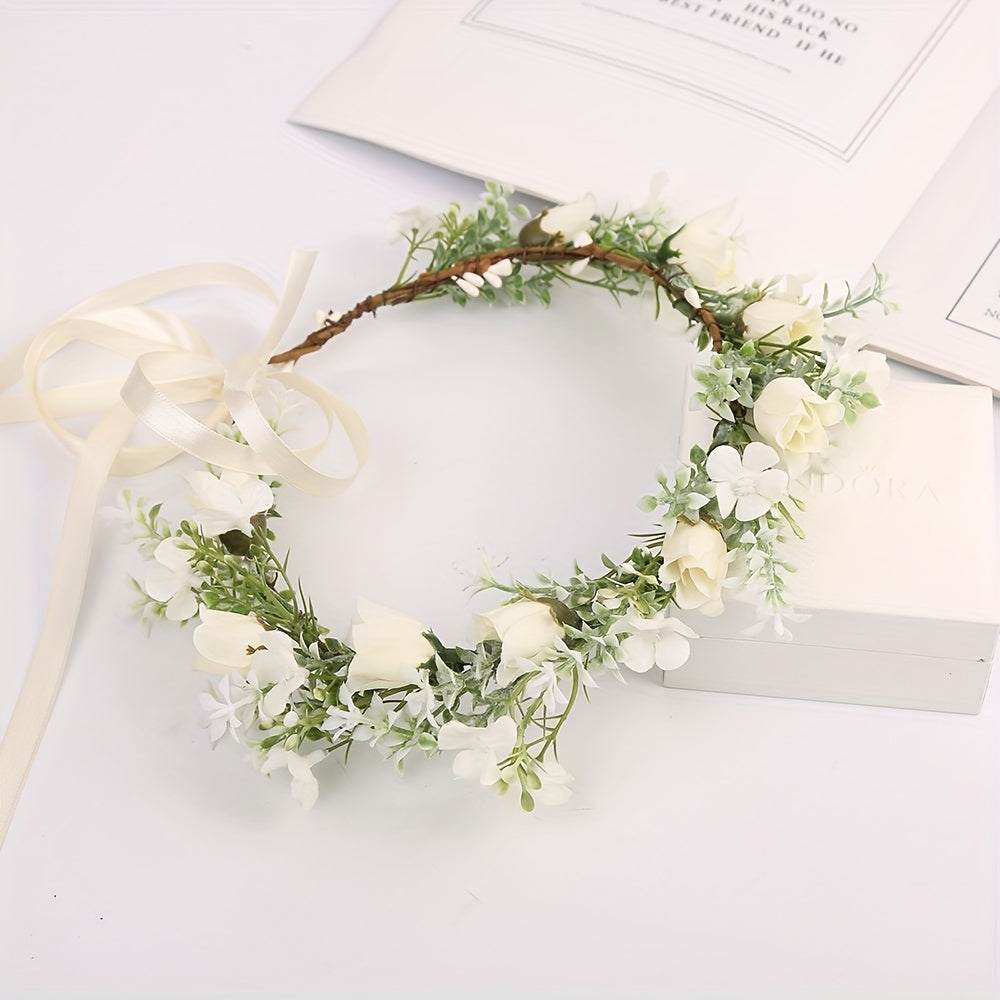 Girl's Simulated Rose Wreath Flower Hair Dress