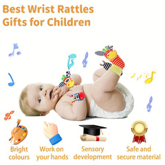4 Pairs Baby Wrist Rattles Sock Toys Newborn Baby Sock Toys 0-6 Months