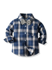 Baby Boys Plaid Shirts Button Down Bowtie Long Sleeve Tops