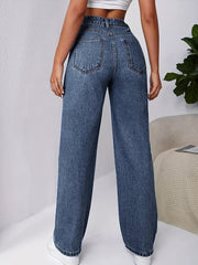 Ripped Holes Straight Jeans Loose Fit Slash Pockets
