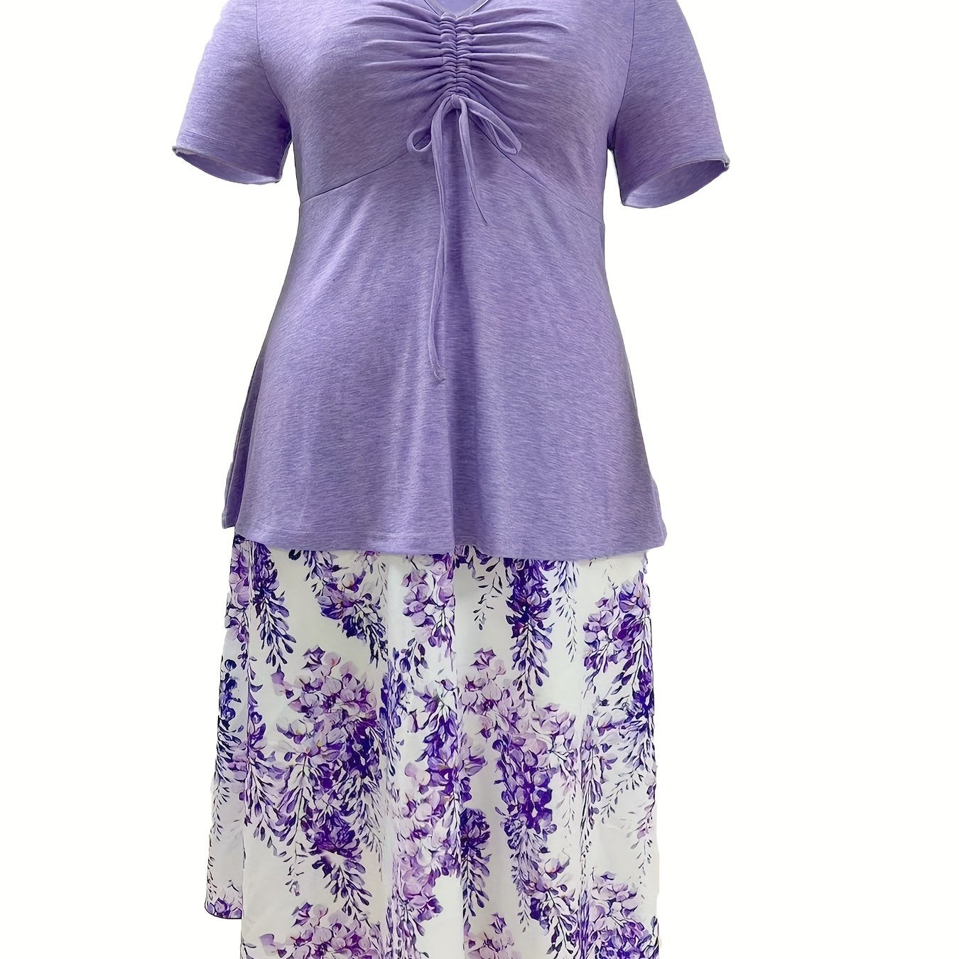 Ruched Front Peplum Top & Floral Maxi Skirt Set