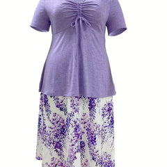 Ruched Front Peplum Top & Floral Maxi Skirt Set