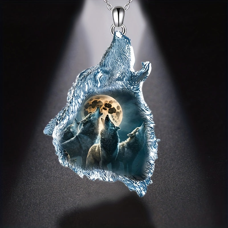 Crystal Pendant Necklace Goth Forest Ghost Wolf Punk Animal