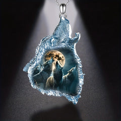 Crystal Pendant Necklace Goth Forest Ghost Wolf Punk Animal