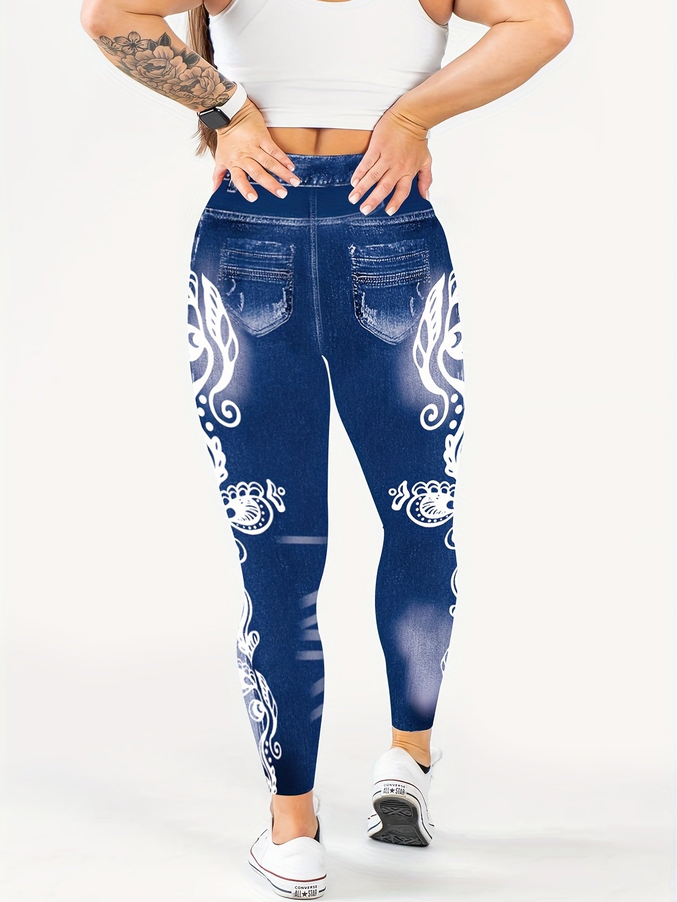 Denim Print Lifting Leggings Casual Skinny Leggings Women's Clothing