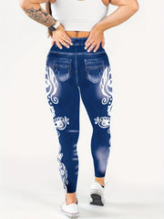 Denim Print Lifting Leggings Casual Skinny Leggings Women's Clothing