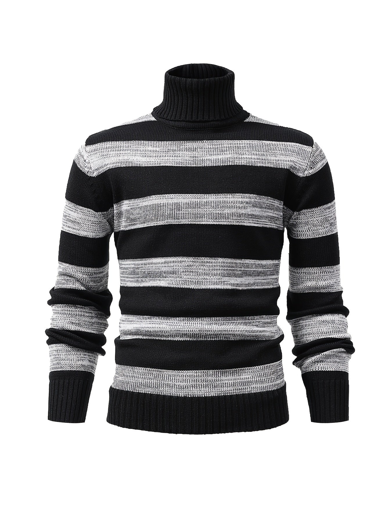 Men's Turtle Neck Knit Sweater Warm Striped Pullover for Fall Winter