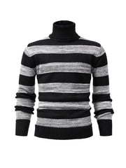 Men's Turtle Neck Knit Sweater Warm Striped Pullover for Fall Winter