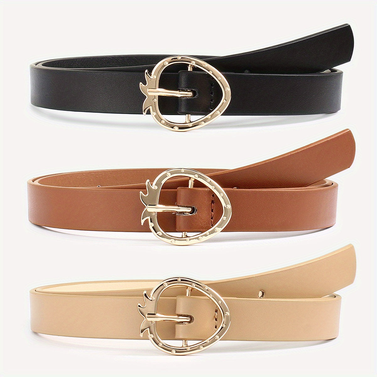 3pcs Strawberry Buckle Belt PU Belt for Women