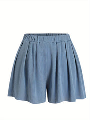 Solid Ribbed Elastic High Rise Casual Shorts