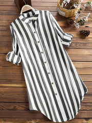 Stripe Print Long Sleeve Mock Neck Tunic Shirt