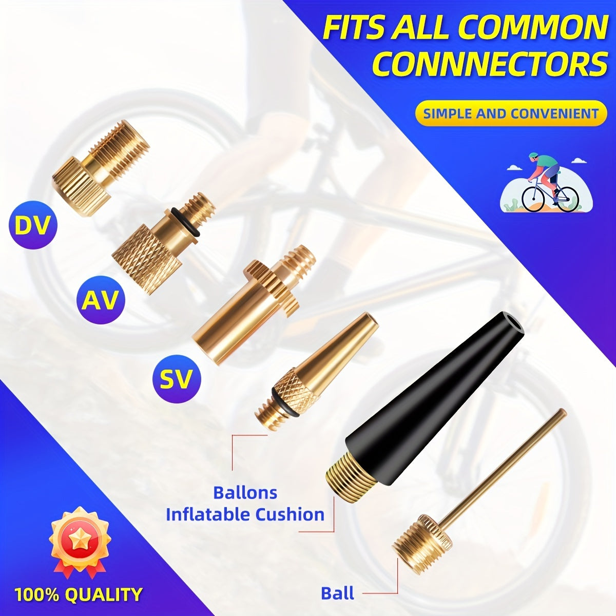 Bike Inflator Adapters Set Tire Valve Converter Nozzles Needles