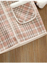 Girls' Winter Fleece Plaid Hooded Toggle Coat For Going Out