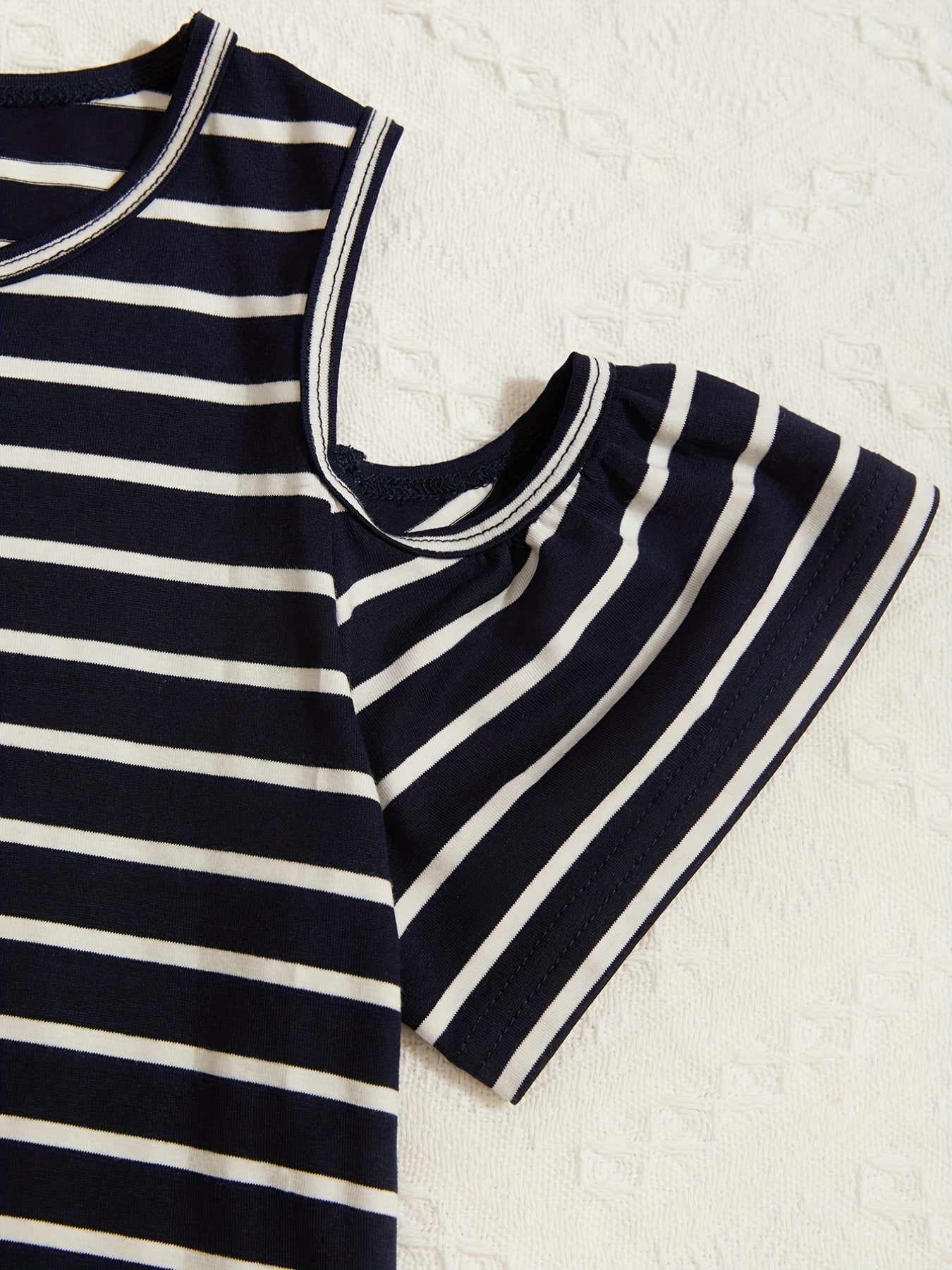 Comfy Striped Cold Shoulder Summer Dress Classic Style Youth Girl Casual Dresses
